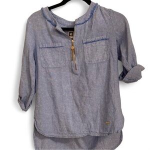 Anne Klein Blue Quarter-Zip Top with Gold Accents